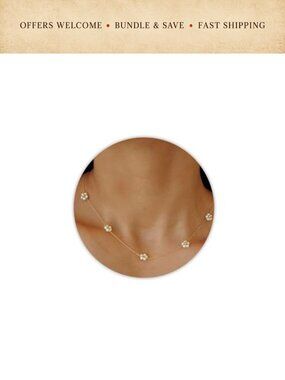 Pearl Daisy Necklace 14k Gold Plated Stainless Steel 17in Adjustable Chain
